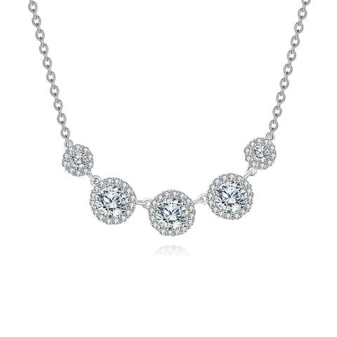 925 Sterling Silver Elegant Zircon Halo Necklace: Timeless Elegance With Five Radiant Stones