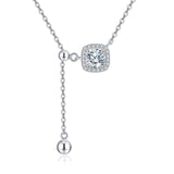 925 Sterling Silver Elegant Square Moissanite Pendant Necklace With Adjustable Chain