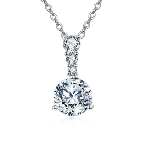925 Sterling Silver Elegant Triple Moissanite Solitaire Necklace With Graduated Stones