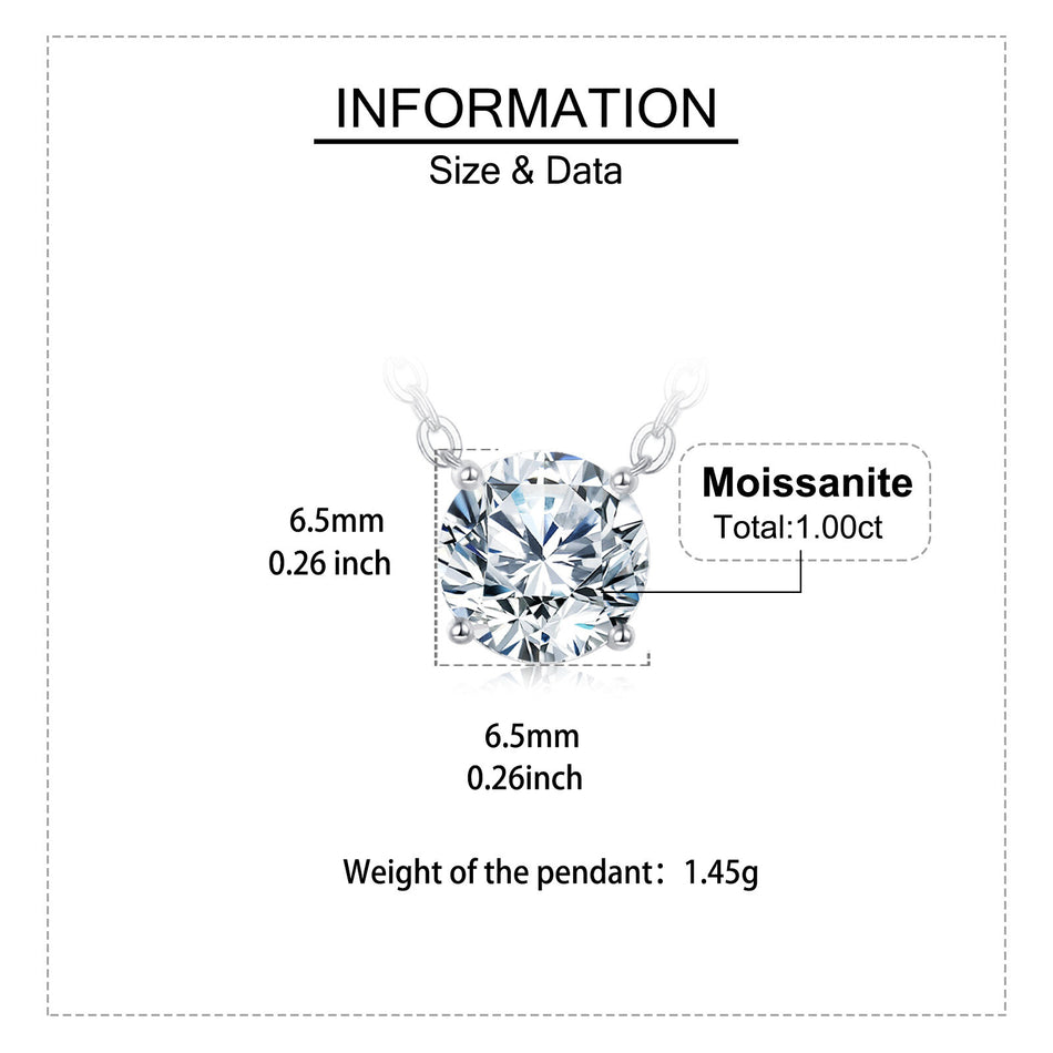 925 Sterling Silver Elegant Solitaire Moissanite Necklace With Silver Chain: Timeless Beauty For Any Occasion