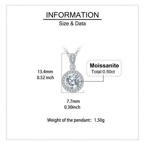925 Sterling Silver Elegant Moissanite Pendant Necklace With Silver Chain And Classic Halo Design