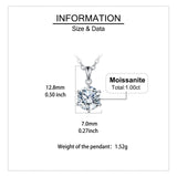 925 Sterling Silver Elegant Solitaire Moissanite Pendant Necklace In Platinum-plated Sterling Silver