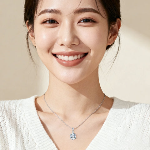 925 Sterling Silver Elegant Solitaire Moissanite Pendant Necklace In Platinum-plated Sterling Silver