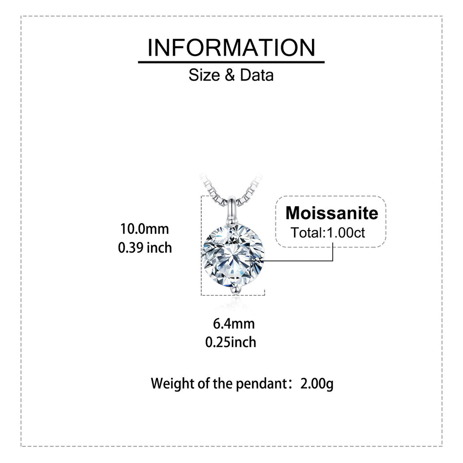 925 Sterling Silver Elegant Solitaire Moissanite Pendant Necklace In Sterling Silver