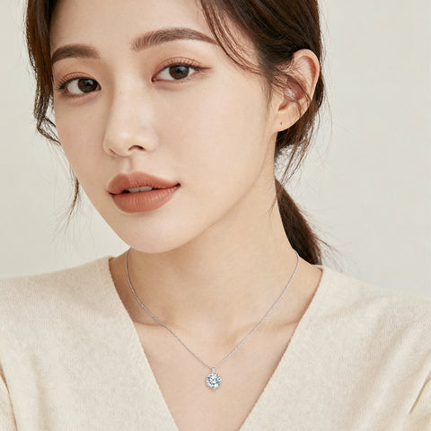 925 Sterling Silver Elegant Solitaire Moissanite Pendant Necklace In Sterling Silver