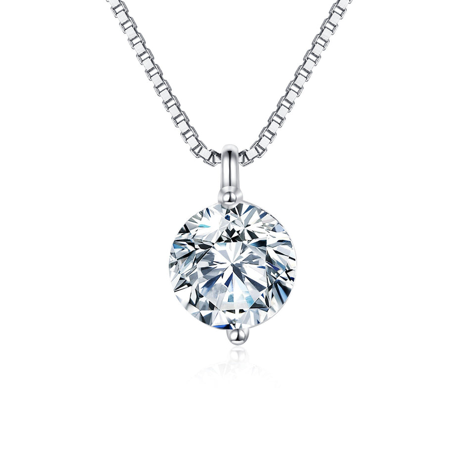 925 Sterling Silver Elegant Solitaire Moissanite Pendant Necklace In Sterling Silver