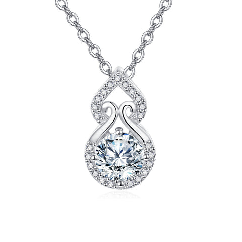 925 Sterling Silver Elegant Moissanite Pendant Necklace With Sparkling Accents