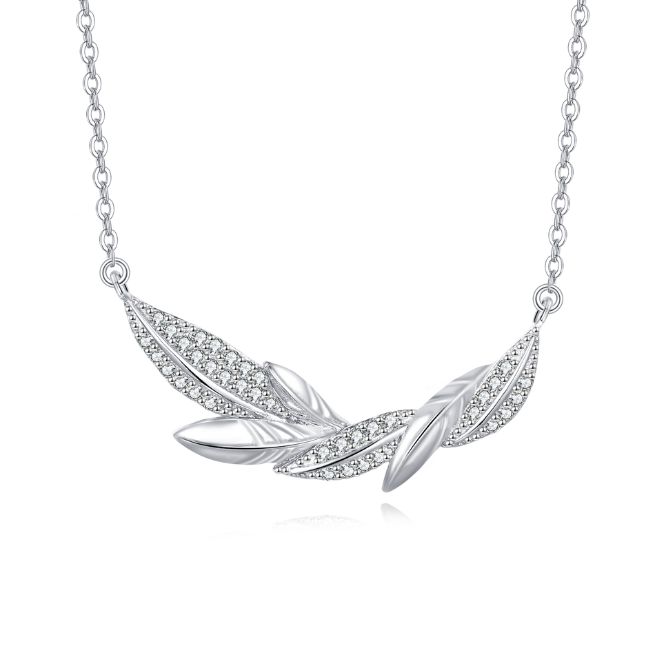 925 Sterling Silver **sparkling Zircon-encrusted Feather Pendant Necklace**