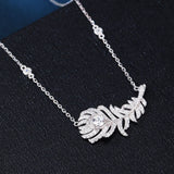 925 Sterling Silver Zircon-encrusted Feather Pendant Necklace