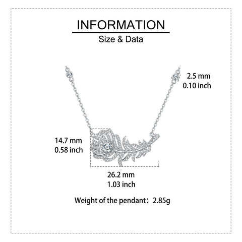 925 Sterling Silver Zircon-encrusted Feather Pendant Necklace