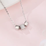 925 Sterling Silver Elegant Zircon Cube Necklace With Silver Chain And Modern Design