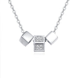 925 Sterling Silver Elegant Zircon Cube Necklace With Silver Chain And Modern Design