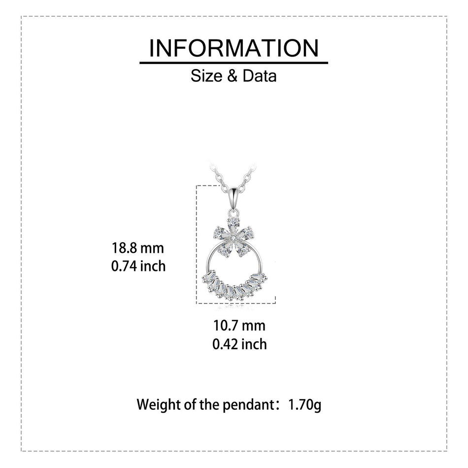 925 Sterling Silver Elegant Zircon Flower Pendant Necklace With Silver Chain