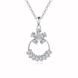 925 Sterling Silver Elegant Zircon Flower Pendant Necklace With Silver Chain