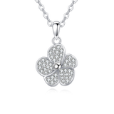 925 Sterling Silver Elegant Silver Zircon Four-leaf Clover Pendant Necklace
