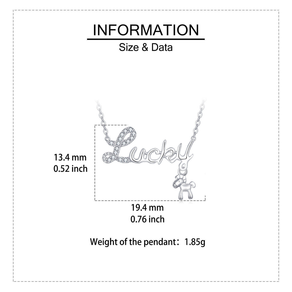 925 Sterling Silver Elegant Lucky Charm Necklace With Zircon-accented Horse Pendant