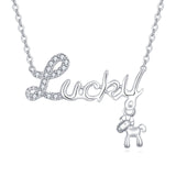 925 Sterling Silver Elegant Lucky Charm Necklace With Zircon-accented Horse Pendant