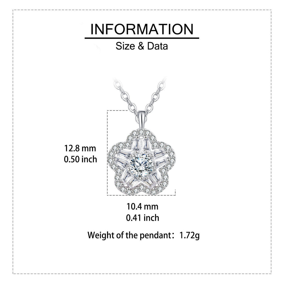 925 Sterling Silver Elegant Floral Zircon Pendant Necklace With Round Center Stone And Baguette Accents