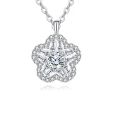 925 Sterling Silver Elegant Floral Zircon Pendant Necklace With Round Center Stone And Baguette Accents