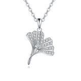925 Sterling Silver Elegant Zircon Pendant Necklace With Delicate Silver Chain And Fan-design Accents