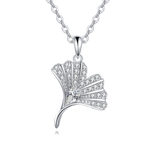 925 Sterling Silver Elegant Zircon Pendant Necklace With Delicate Silver Chain And Fan-design Accents