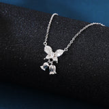 925 Sterling Silver **title:** Elegant Silver Butterfly Zircon Pendant Necklace With Charm Bells