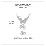 925 Sterling Silver **title:** Elegant Silver Butterfly Zircon Pendant Necklace With Charm Bells