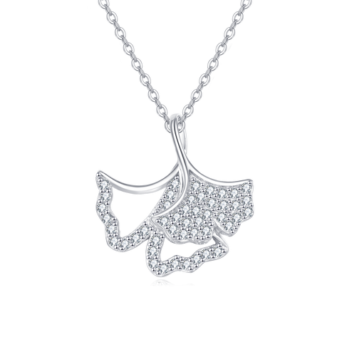 925 Sterling Silver Elegant Zircon Leaf Pendant Necklace: Timeless Feminine Charm
