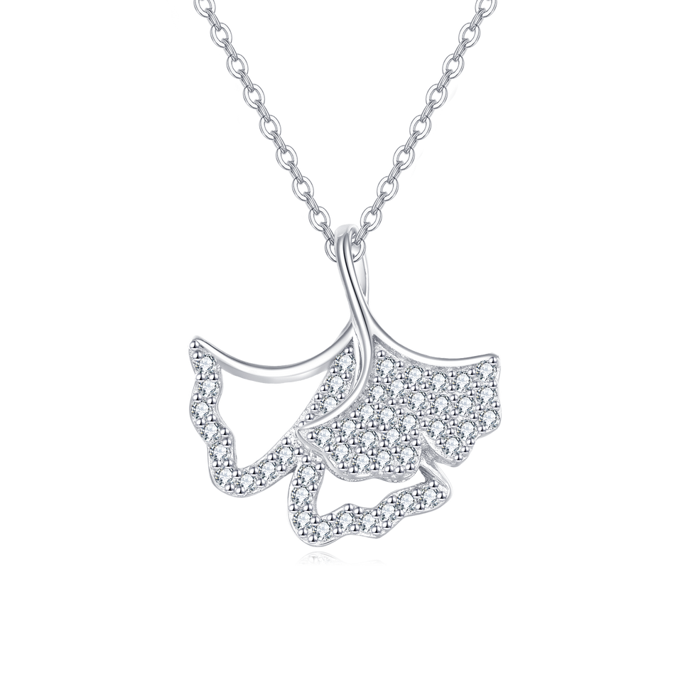 925 Sterling Silver Elegant Zircon Leaf Pendant Necklace: Timeless Feminine Charm