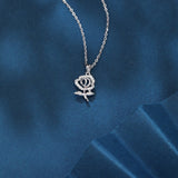 925 Sterling Silver elegant Silver Rose Pendant Necklace With Sparkling Zircons