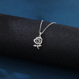 925 Sterling Silver elegant Silver Rose Pendant Necklace With Sparkling Zircons
