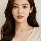 925 Sterling Silver elegant Silver Rose Pendant Necklace With Sparkling Zircons