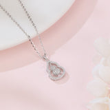 925 Sterling Silver Elegant Zircon-encrusted Gourd Pendant Necklace With Delicate Chain