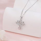 925 Sterling Silver Elegant Lotus Flower Necklace With Sterling Silver And Cubic Zirconia Charm