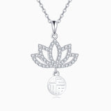 925 Sterling Silver Elegant Lotus Flower Necklace With Sterling Silver And Cubic Zirconia Charm