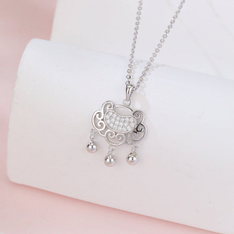 925 Sterling Silver Elegant Silver Pendant Necklace With Intricate Filigree Design And Dangling Beads