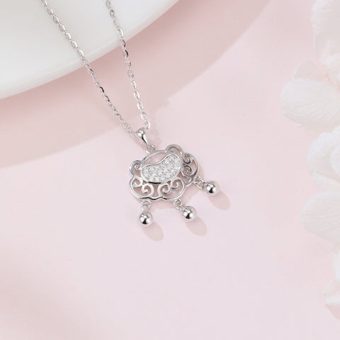 925 Sterling Silver Elegant Silver Pendant Necklace With Intricate Filigree Design And Dangling Beads