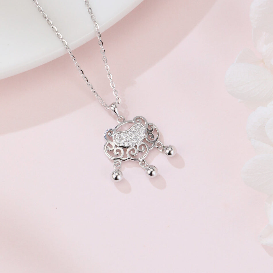 925 Sterling Silver Elegant Silver Pendant Necklace With Intricate Filigree Design And Dangling Beads