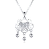 925 Sterling Silver Elegant Silver Pendant Necklace With Intricate Filigree Design And Dangling Beads