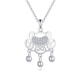 925 Sterling Silver Elegant Silver Pendant Necklace With Intricate Filigree Design And Dangling Beads