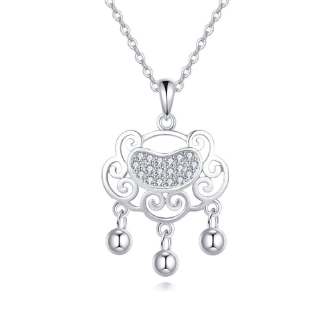 925 Sterling Silver Elegant Silver Pendant Necklace With Intricate Filigree Design And Dangling Beads