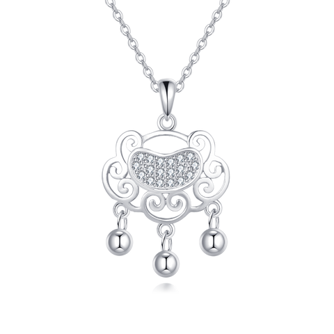 925 Sterling Silver Elegant Silver Pendant Necklace With Intricate Filigree Design And Dangling Beads