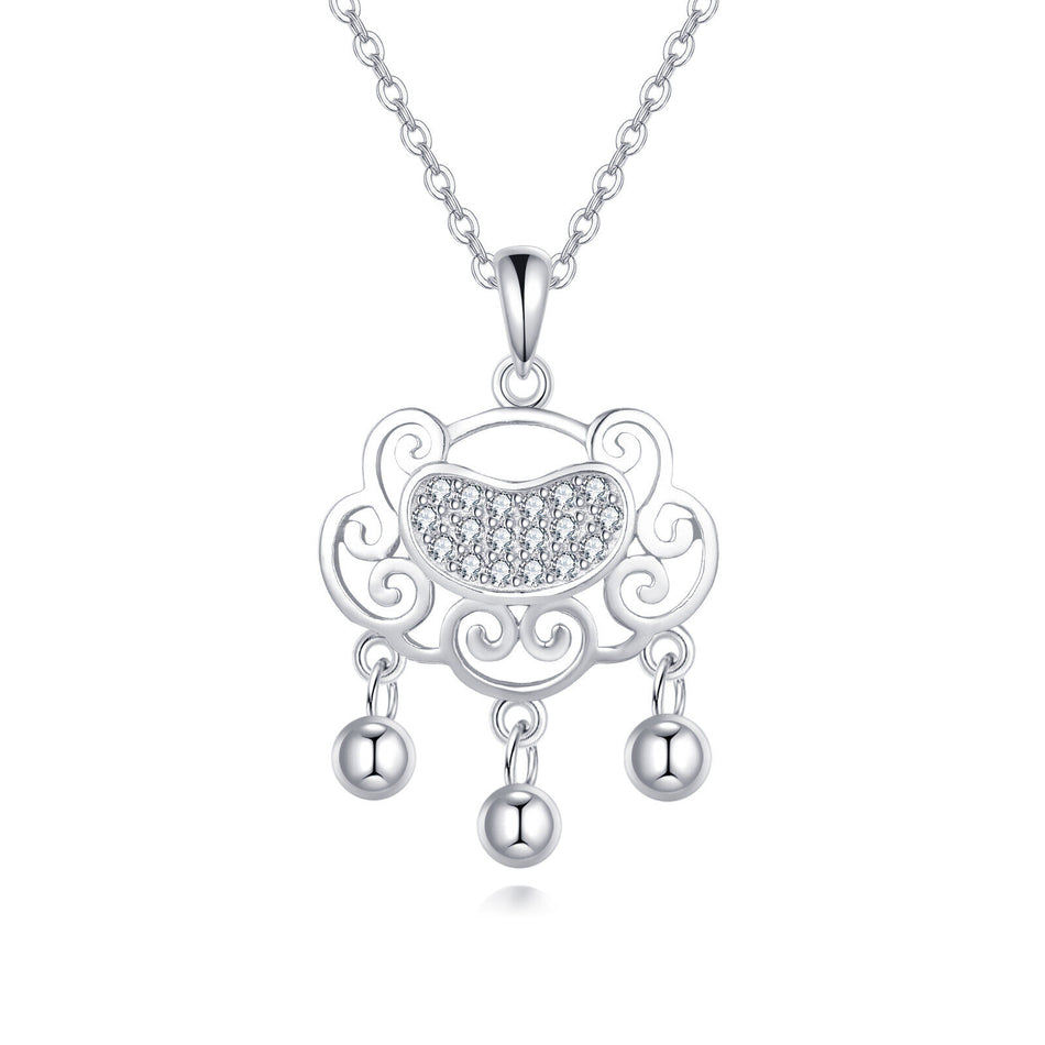 925 Sterling Silver Elegant Silver Pendant Necklace With Intricate Filigree Design And Dangling Beads