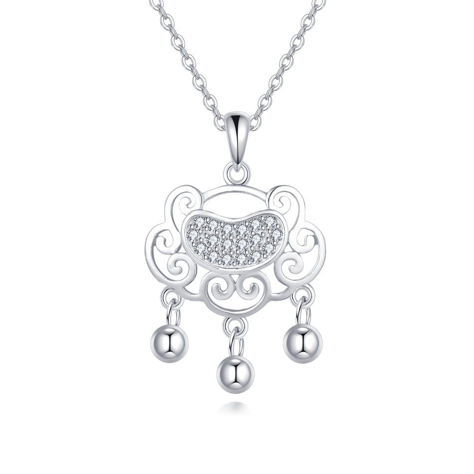 925 Sterling Silver Elegant Silver Pendant Necklace With Intricate Filigree Design And Dangling Beads