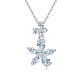 925 Sterling Silver Elegant Zircon Double Bloom Flower Necklace