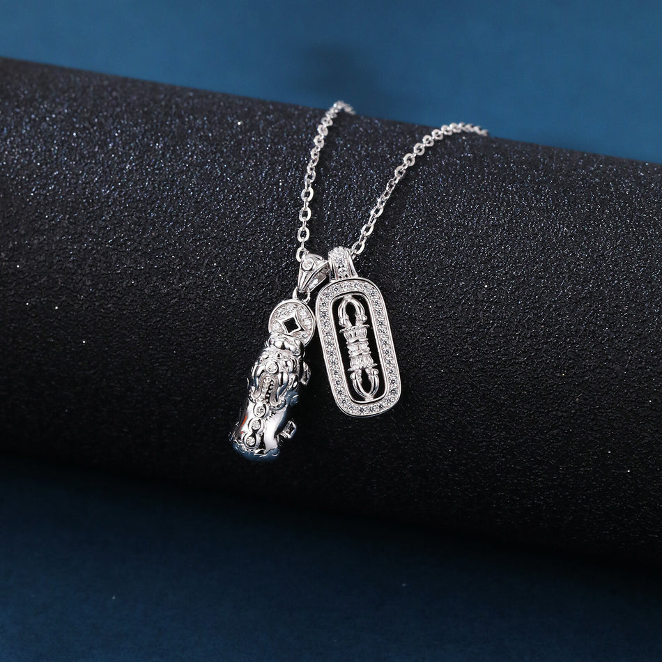925 Sterling Silver **title:** Elegant Scarab & Oval Zircon Pendant Necklace