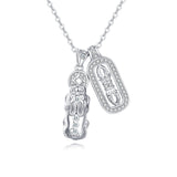 925 Sterling Silver **title:** Elegant Scarab & Oval Zircon Pendant Necklace