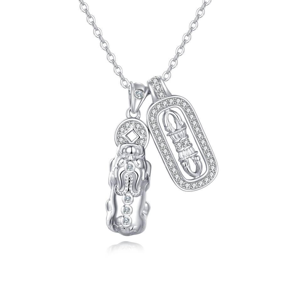 925 Sterling Silver **title:** Elegant Scarab & Oval Zircon Pendant Necklace