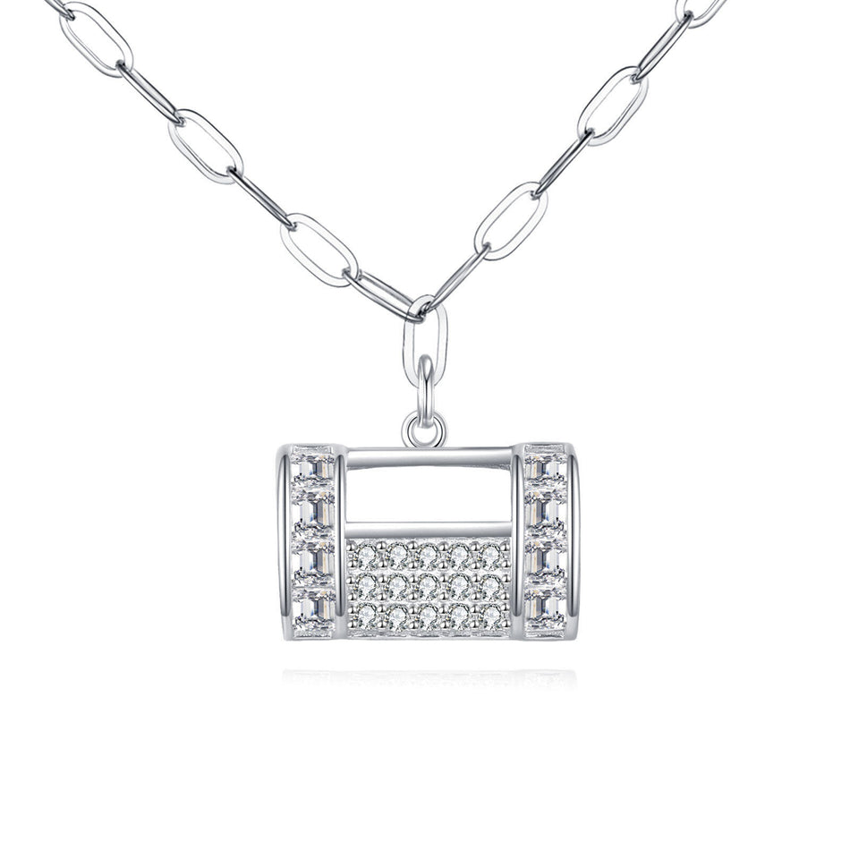 925 Sterling Silver Elegant Rectangular Zircon Encrusted Pendant Necklace With Silver Chain