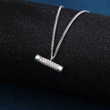 925 Sterling Silver Elegant Zircon-studded Rectangular Pendant Necklace On Silver Chain